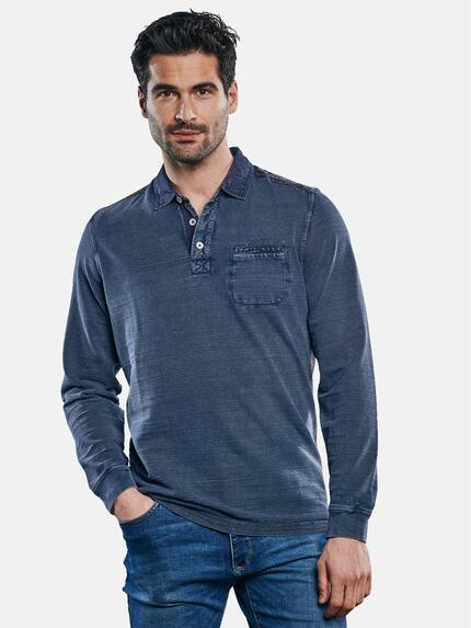 engbers Langarm Poloshirt mit Kontrastnähten Marineblau