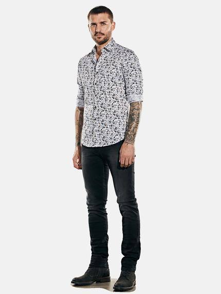 emilio adani Herren Langarm-Hemd mit floralem Print Braun 31869