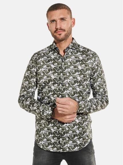 emilio adani Langarm-Hemd mit Floralprint Oliv