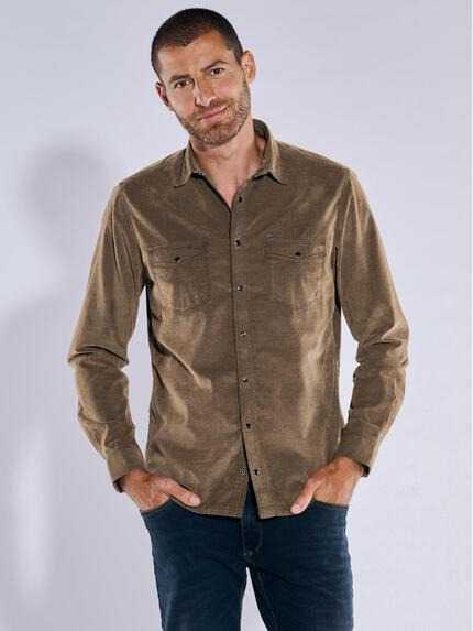 engbers Herren Langarm-Hemd uni Braun 37393