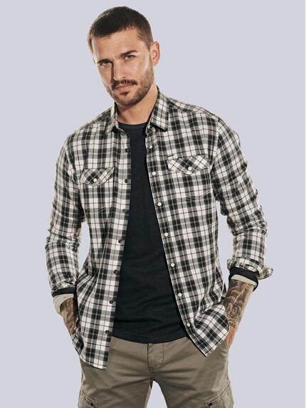 emilio adani Langarm-Hemd kariert Schwarzbraun