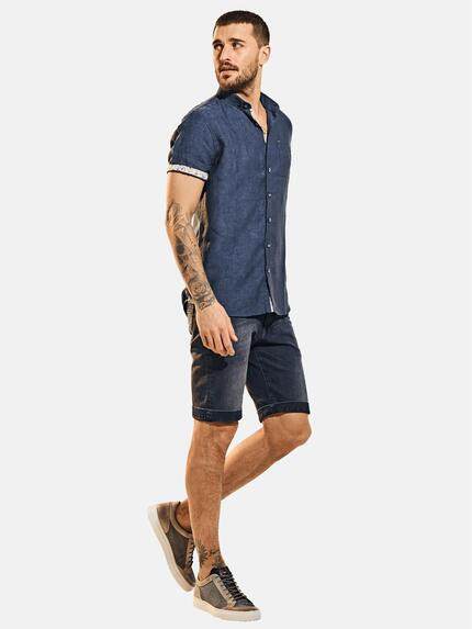 emilio adani Herren Kurzarm-Hemd aus Leinenstoff Blau 31672 emilio adani Herren Kurzarm-Hemd aus Leinenstoff Blau 31672