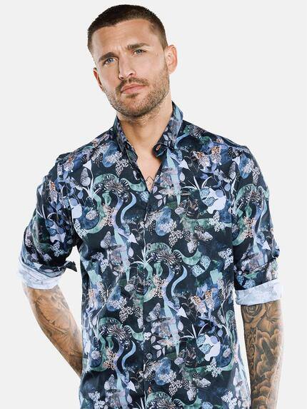 emilio adani Herren Langarm-Hemd mit All-Over-Print Grau 33338 emilio adani Herren Langarm-Hemd mit All-Over-Print Grau 33338