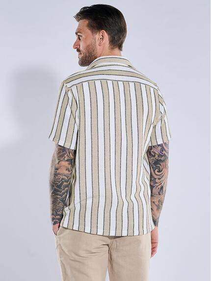 emilio adani Herren Kurzarm-Hemd gestreift Beige 38994 emilio adani Herren Kurzarm-Hemd gestreift Beige 38994