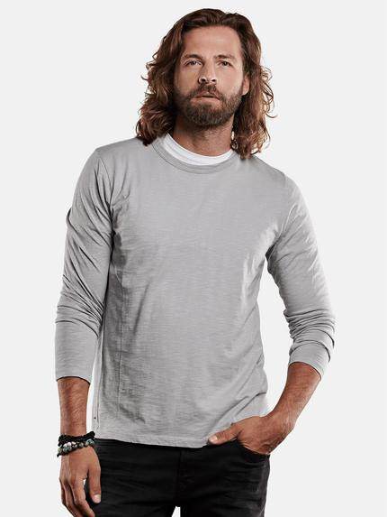 emilio adani lockeres langarm Shirt aus Slub Jersey Hellgrau