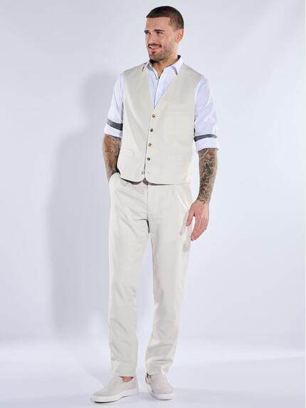 emilio adani Herren Anzugweste aus Leinenmischqualität Naturweiss 40373