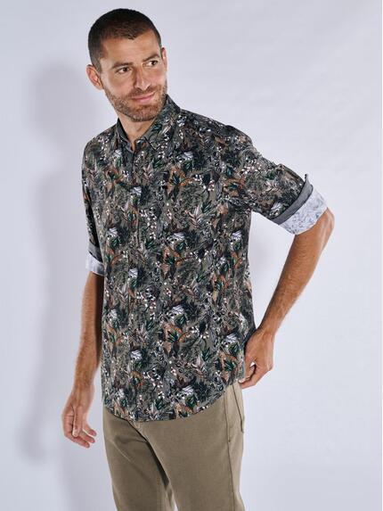 engbers Langarm-Hemd gemustert Oliv