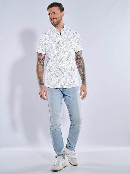 emilio adani Herren Kurzarm-Hemd gemustert Reinweiss 38895