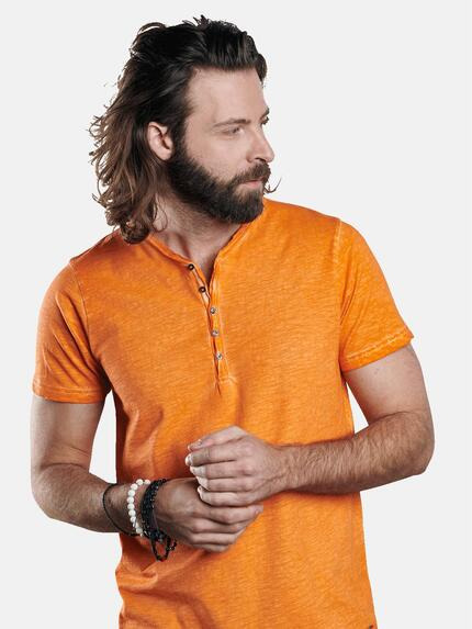 emilio adani Herren Henley T-Shirt mit spannendem Farbeffekt Orange 29683 emilio adani Herren Henley T-Shirt mit spannendem Farbeffekt Orange 29683