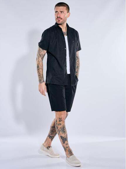 emilio adani Herren Hemd uni Schwarz 40721