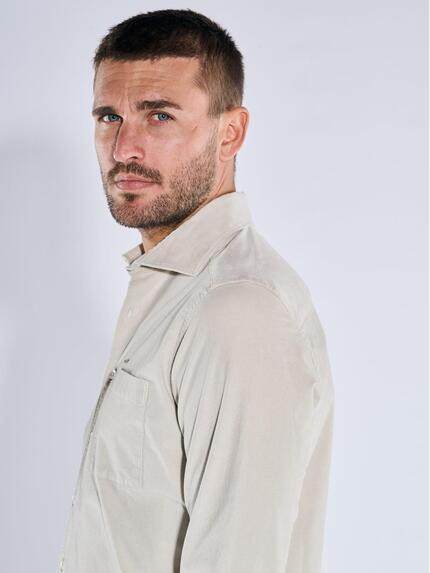 emilio adani Herren Langarm-Hemd aus Babycord Naturweiss 39482