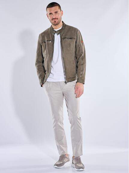 emilio adani Herren Sportive Lammlederjacke Khaki 40228