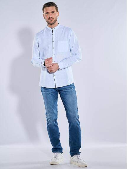 emilio adani Herren Langarm-Hemd mit Stehkragen Blau 38901 emilio adani Herren Langarm-Hemd mit Stehkragen Blau 38901