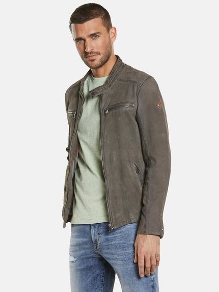 emilio adani Lederjacke slim fit Grau