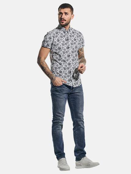 emilio adani Herren Kurzarm-Hemd mit All-Over-Print Blau 31318 emilio adani Herren Kurzarm-Hemd mit All-Over-Print Blau 31318