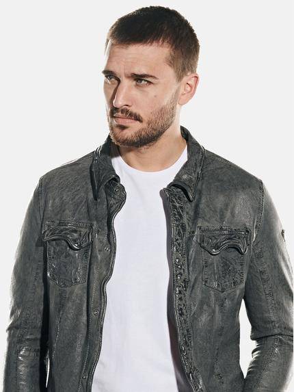 emilio adani Herren Lederhemd im used-Look Grau 31763 emilio adani Herren Lederhemd im used-Look Grau 31763