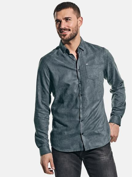 emilio adani Hemd in Suede-Optik Granitgrau