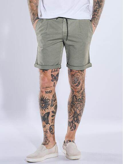 emilio adani Herren Bermuda Chino mit Tunnelzug Khaki 40738
