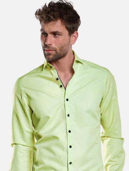 ENGBERS GERMANY Herren Langarm-Hemd mit Leinen-Anteil Limonengelb 33234