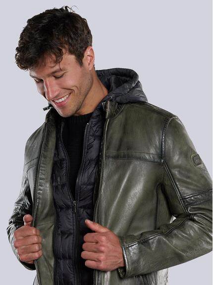 engbers Herren Lederjacke mit abnehmbarer Kapuze Grün 33545 engbers Herren Lederjacke mit abnehmbarer Kapuze Grün 33545