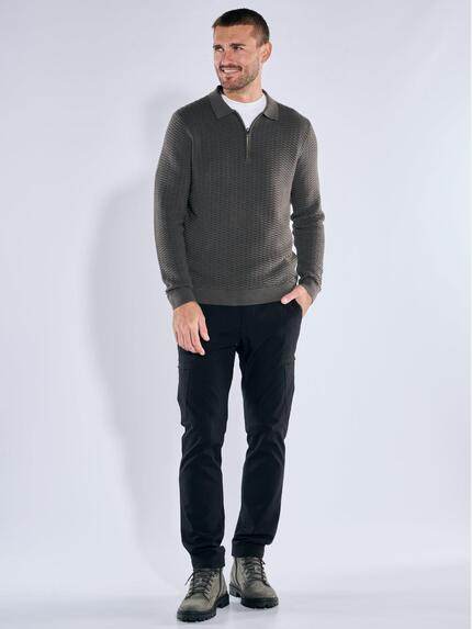 emilio adani Herren Langarm-Shirt mit Polokragen Oliv 39164