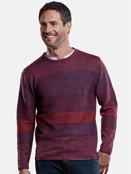engbers Herren Pullover mit Ringelmusterung Magenta 28919