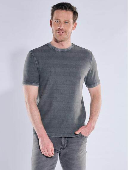 engbers Herren Strukturiertes T-Shirt im Streifendesign Dunkelgrau 40500