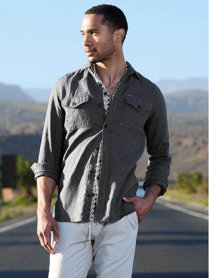 emilio adani Herren Overshirt aus Leinen Anthrazit 40678