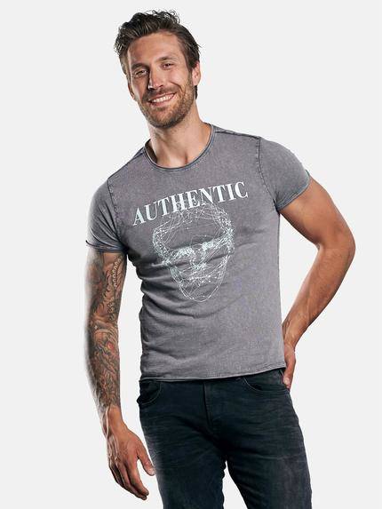 emilio adani Rundhals T-Shirt mit auffälligem Statement-Print Silbergrau