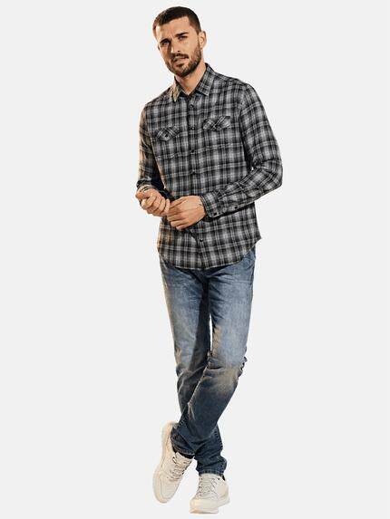 emilio adani Herren Karohemd mit Druckknöpfen Schwarz 30321 emilio adani Herren Karohemd mit Druckknöpfen Schwarz 30321