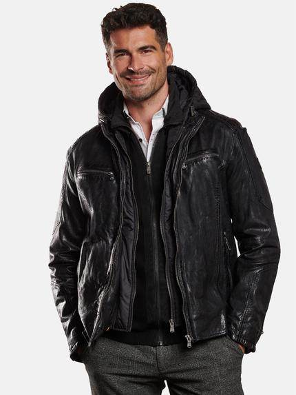 engbers Lederjacke mit Inlet Schwarz