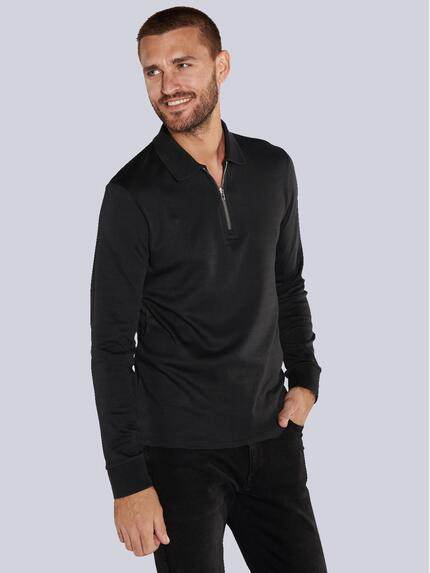emilio adani Langarm-Shirt mit Polo-Kragen Schwarz