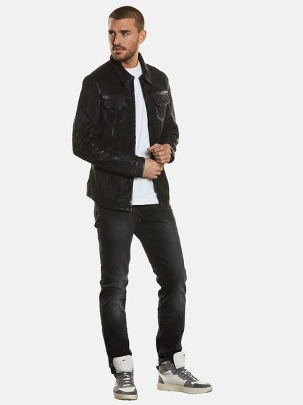 emilio adani Herren Leder-Hemd aus Nubuk-Leder Schwarz 34220