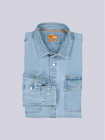 emilio adani Herren Overshirt im Jeans-Look Hellblau 40045