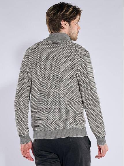 emilio adani Herren Pullover mit Troyer-Kragen Creme 41085