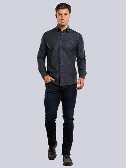 ENGBERS GERMANY Herren Langarm-Hemd mit innovativem Jaquard-Print Anthrazit 33796 ENGBERS GERMANY Herren Langarm-Hemd mit innovativem Jaquard-Print Anthrazit 33796