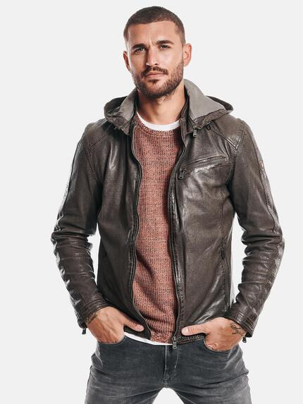 emilio adani Lederjacke Kapuze Hellbraun