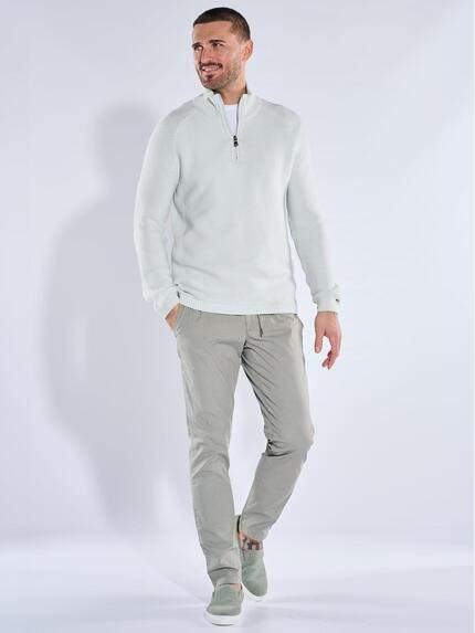 emilio adani Herren Stehkragen-Pullover mit Reißverschluss Hellgrau 40465
