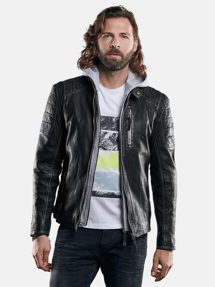 emilio adani Lederjacke mit integrierter Sweatjacke Schwarz