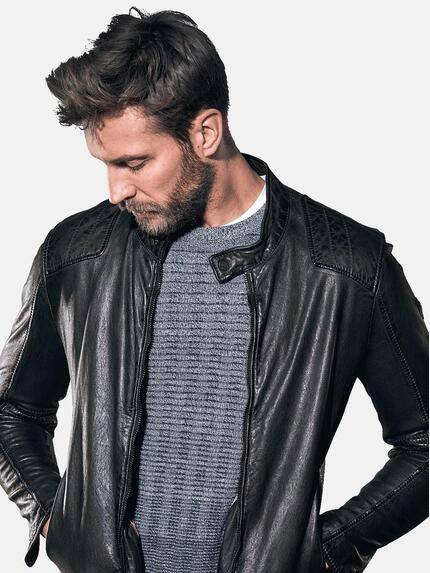 emilio adani Herren Lederjacke im Bikerstyle Schwarz 30213 emilio adani Herren Lederjacke im Bikerstyle Schwarz 30213