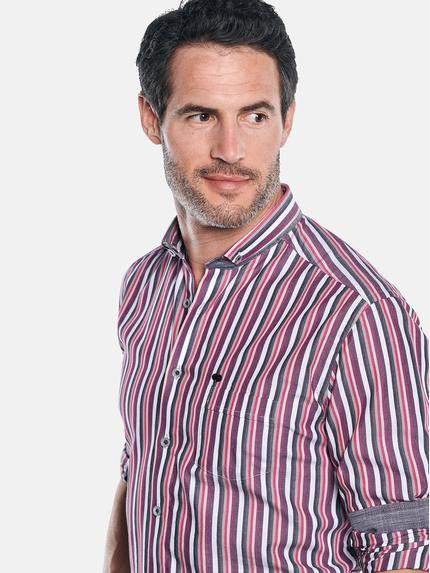 engbers Herren Modisches Langarmhemd mit trendigen Multi-Color-Streifen Bordeaux 30030 engbers Herren Modisches Langarmhemd mit trendigen Multi-Color-Streifen Bordeaux 30030