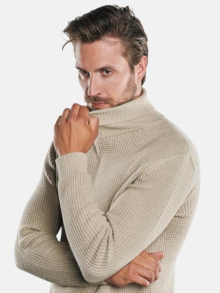 emilio adani Herren Rollkragenpullover grobmaschig Beige 30472