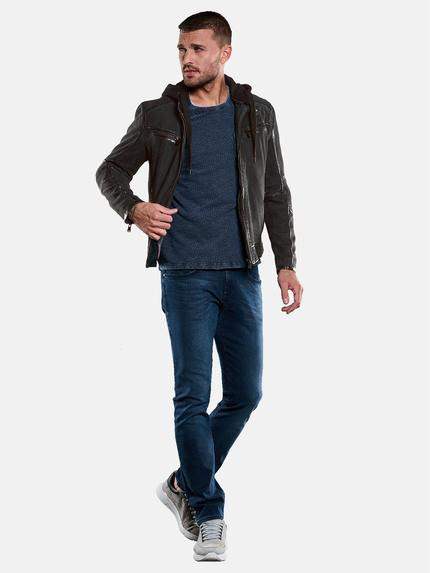 emilio adani Herren Lederjacke mit abnehmbarer Kapuze Blau 33303 emilio adani Herren Lederjacke mit abnehmbarer Kapuze Blau 33303