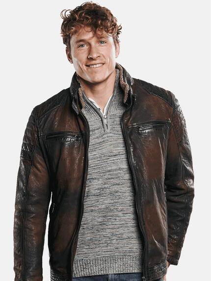 engbers Herren Lederjacke mit Kunstpelz Braun 30162 engbers Herren Lederjacke mit Kunstpelz Braun 30162