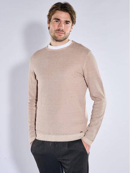 emilio adani Herren Merino-Pullover mit Reiskorn-Struktur Creme 41182