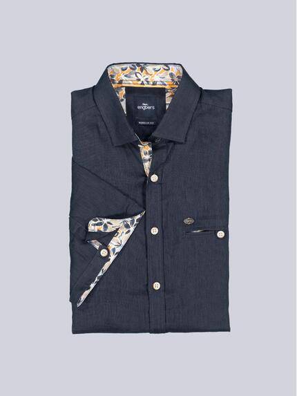 engbers Herren Kurzarm-Hemd aus Leinen Saphirblau 38362