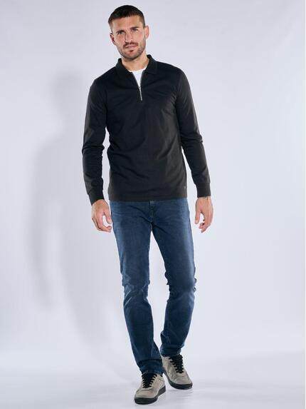 emilio adani Herren Langarm-Shirt mit Polokragen Schwarz 39216