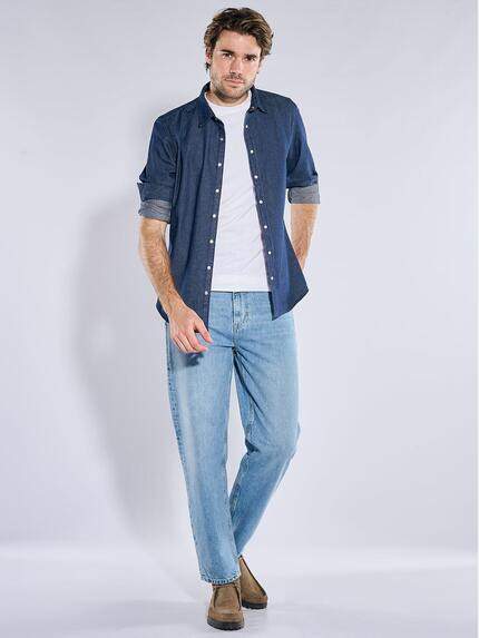 emilio adani Herren Jeans-Overshirts mit Druckknöpfen Saphirblau 40928