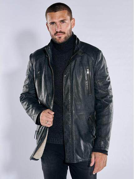 emilio adani Herren Lederjacke slim fit Grau 37429