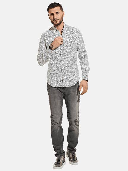 emilio adani Herren Modisches Langarmhemd mit Fancy-Allover-Print Schwarz 30010